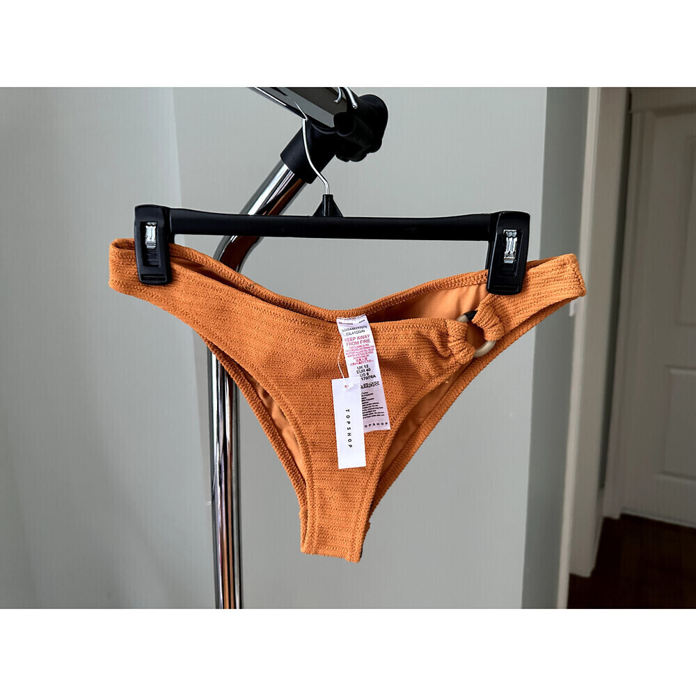 Topshop Crinkle Ring High Leg Bikini Bottoms In Orange Ginger Size 8 US / 12 UK